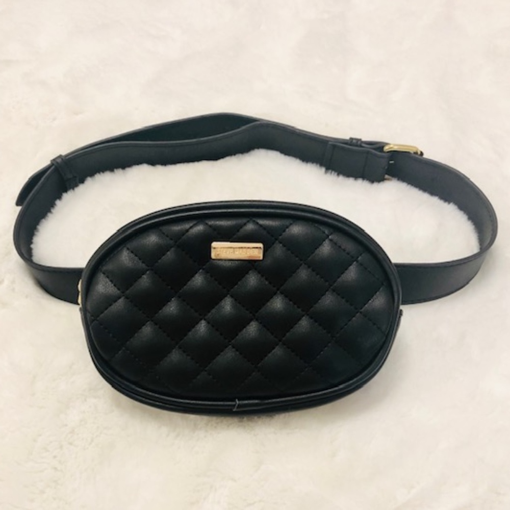 Steve Madden Black Quilted Belt Bag Purse Pouch